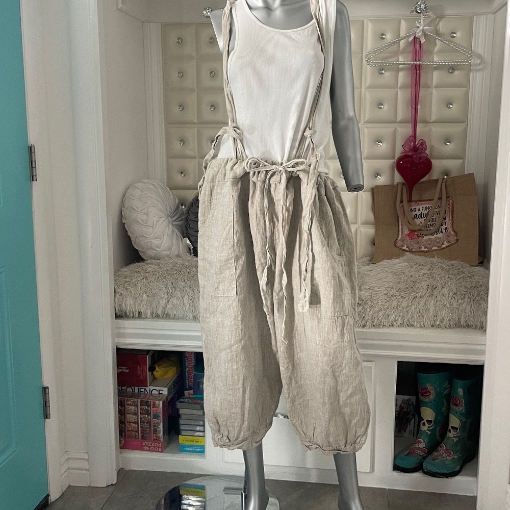 Magnolia Pearl Natural Linen Suspender Pants